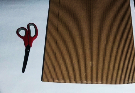 Foto do papelão marcado com uma tesoura ao lado